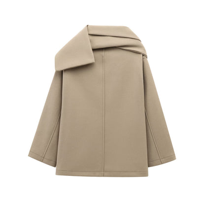 Women's Homemade Blended Scarf Round Neck Long Coats