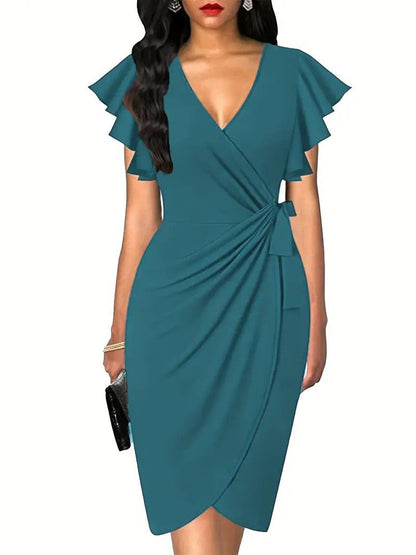 Women's Waist Pleating Printed Solid Color Dress Dresses