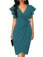 Women's Waist Pleating Printed Solid Color Dress Dresses