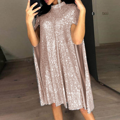 Women's Sequined Small Stand Collar Summer Dress Dresses