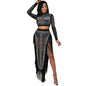 Sexy Nightclub Rhinestone Mesh Long Sleeve Suits