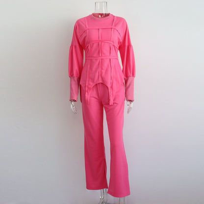 Solid Color Hoodie Round Neck Pullover Suits