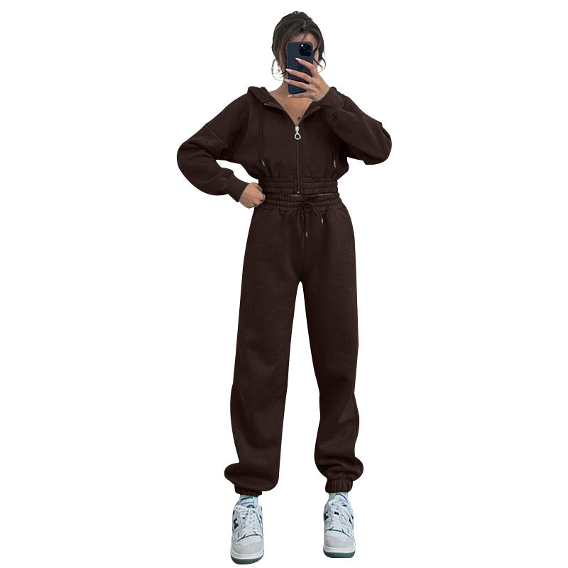 Women's Hooded Zipper Waist Fashion Casual Exercise Suits