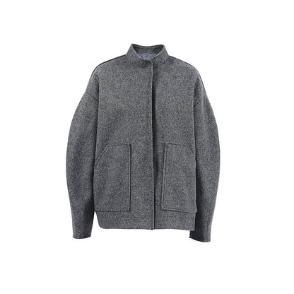Women's Loose Street Gray Woolen Winter Fashion Mid-length Coats