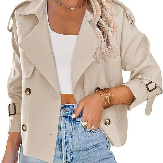 Women's Fashion Casual Double-breasted Trench With Pockets Coats