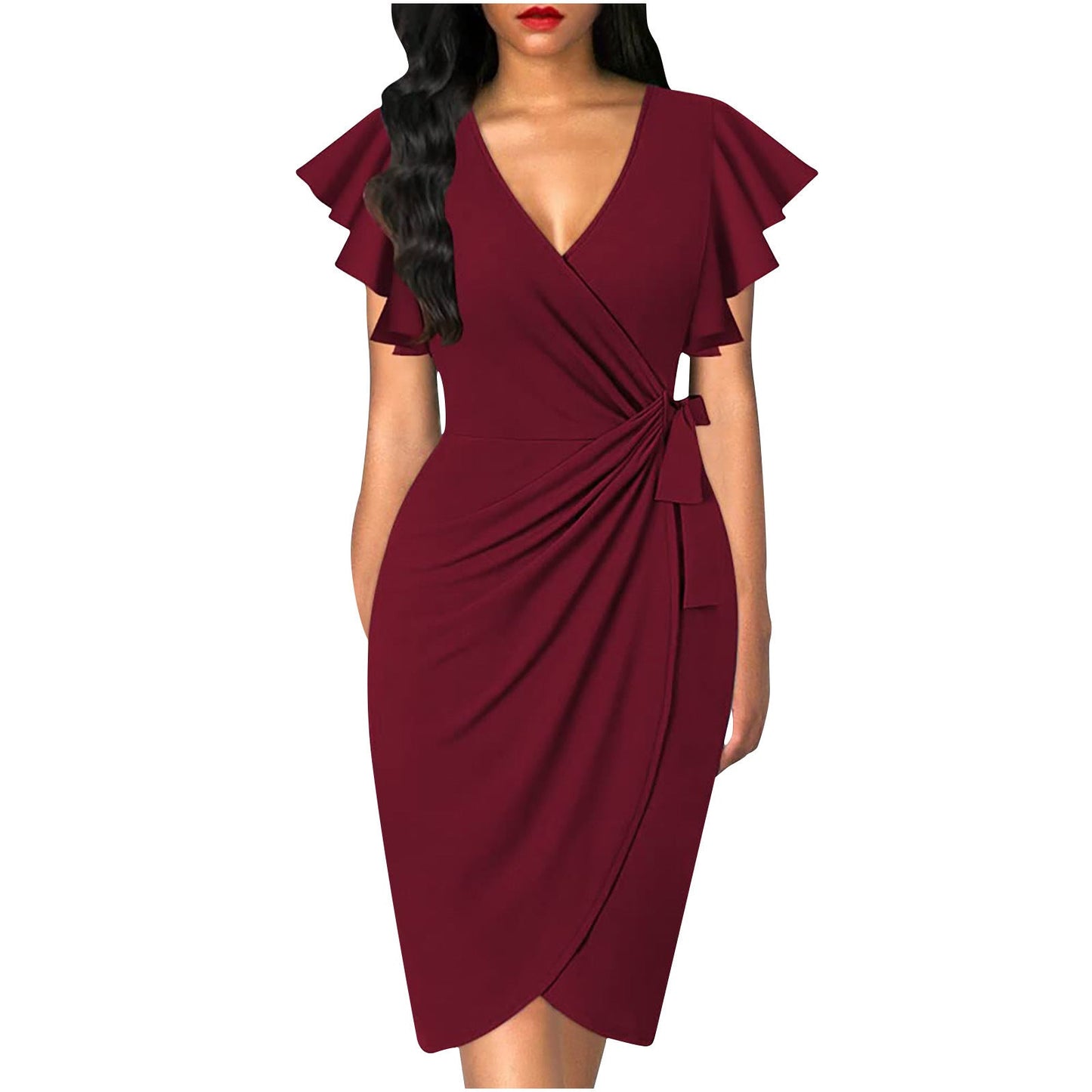 Women's Waist Pleating Printed Solid Color Dress Dresses