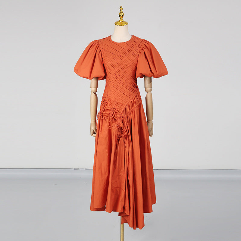 Women's Irregular Long Dress Round Neck Puff Dresses