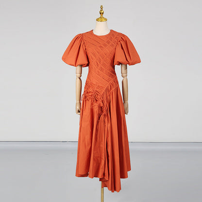 Women's Irregular Long Dress Round Neck Puff Dresses