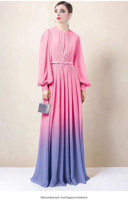 Women's High-grade Gradient Color Dress Lantern Sleeve Dresses