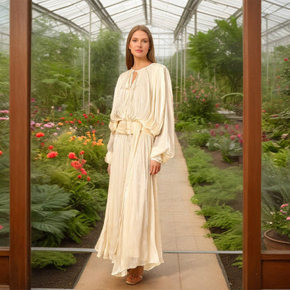 Women's Color Long Dress Autumn Waist Slimming Sleeve Dresses