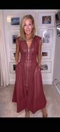 Women's French Dress Retro Sleeveless Leather Zipper Dresses