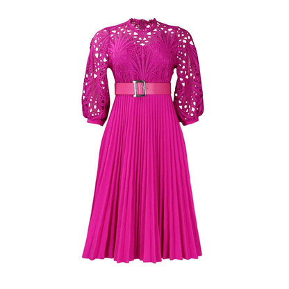 Women's Lace Crochet Sexy Cutout Pleated Stitching Dresses