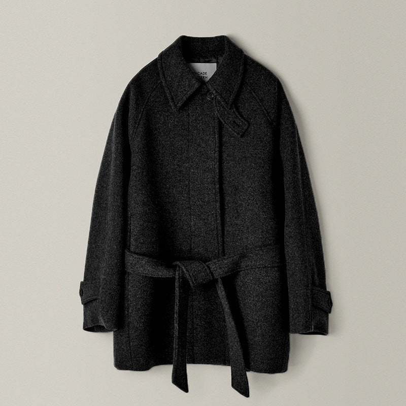 Women's Small Woolen Loose Slimming Stand Collar Coats