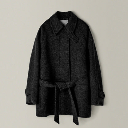Women's Small Woolen Loose Slimming Stand Collar Coats