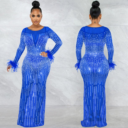 Women's Fashion Nightclub Party Hot Drilling Mesh Dresses
