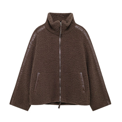 Women's Color Idle Style Lamb Wool Turtleneck Coats