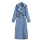 Women's Loose Double Breasted With Belt Denim Coats