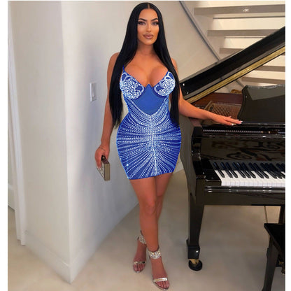 Sexy Rhinestone Strap Dress Nightclub Uniforms Dresses