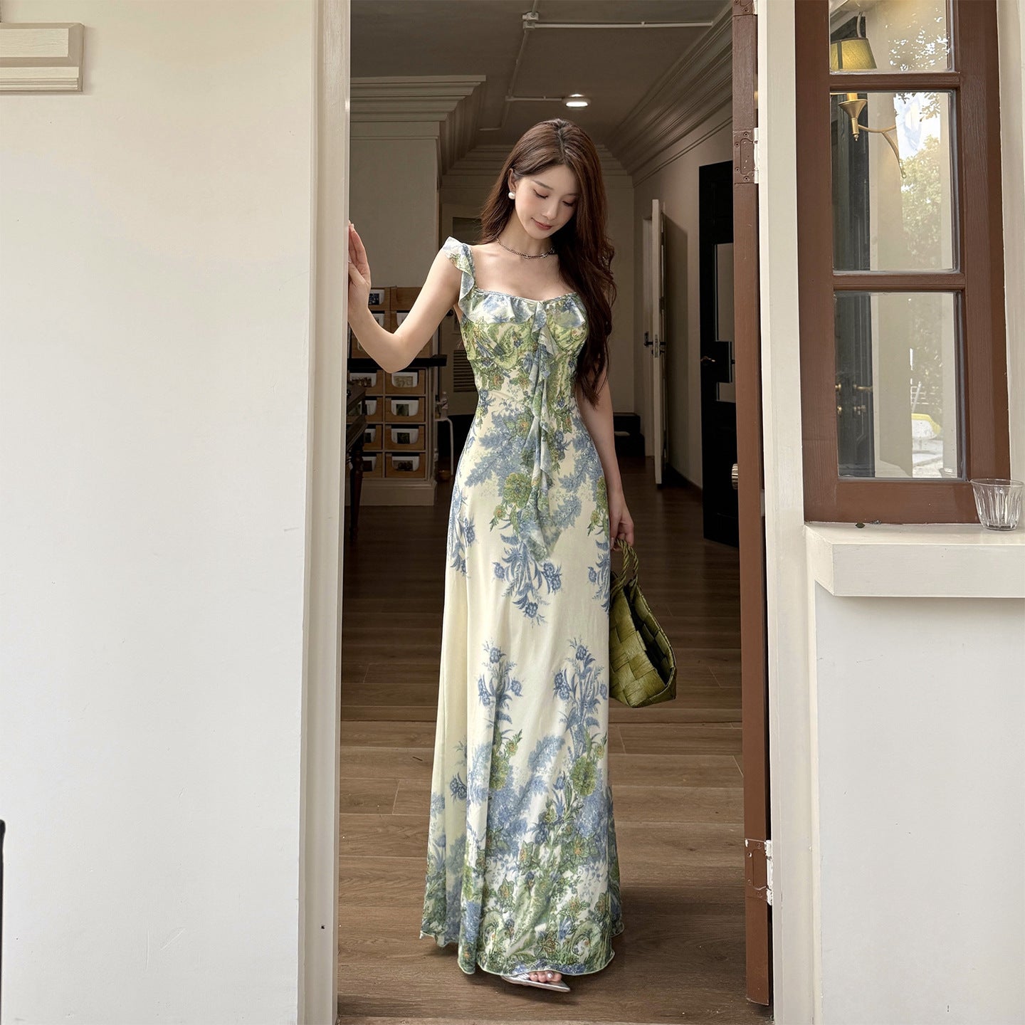 Women's Dress Flower Sweet Lotus Leaf Cinched Dresses