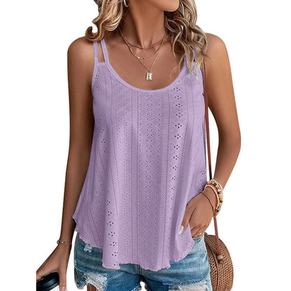 Women's Knitted Summer Round Neck Solid Color Tops