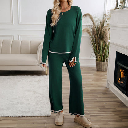 Women's Temperament Leisure Solid Color Knitted Long-sleeved Suits