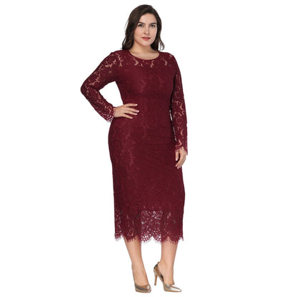 Women's Long Sleeve Lace Slim Dress Plus Size