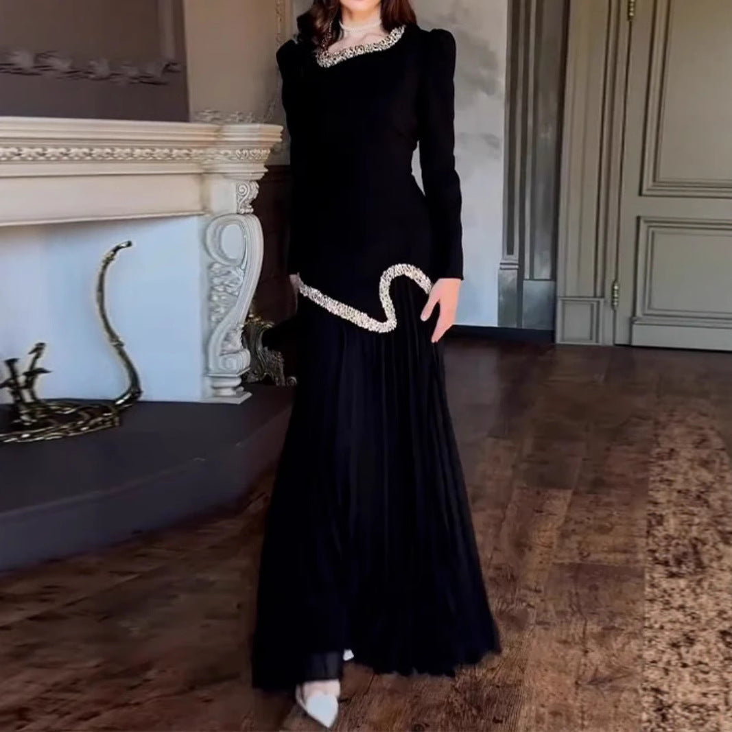 Women's Stylish Sexy Rhinestone Pleated Dress Dresses