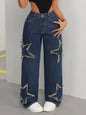 Women's Patch Pentagram Tassel Loose Burrs Straight Jeans