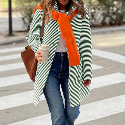 Women's Elegant Striped Hooded Knitted Long-sleeved Coats