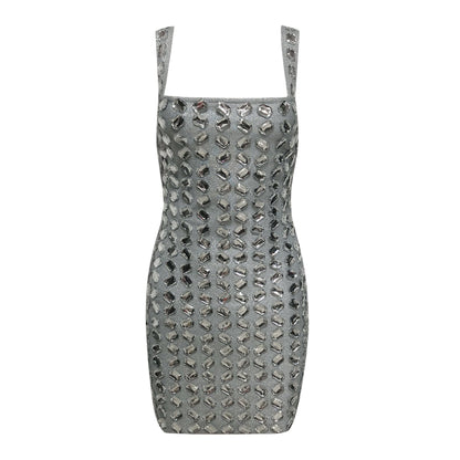 Women's Winter Solid Color Rhinestone Sexy Spaghetti Dresses