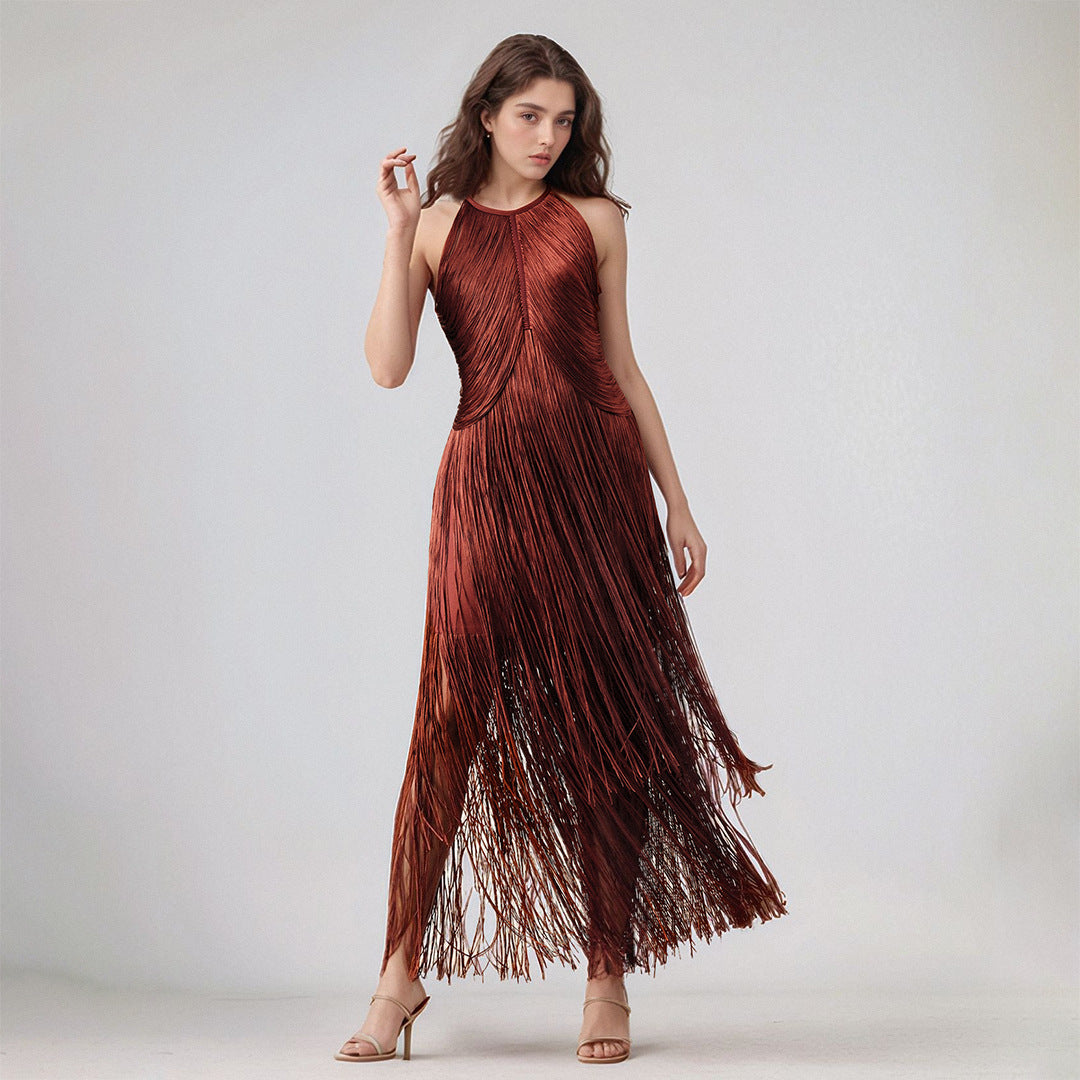 Women's Design Tassel Sleeveless Waist Bandage One-piece Dress Dresses