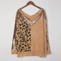 Women's Sequins Stitching Leopard Print Elegant Pullover Sweaters