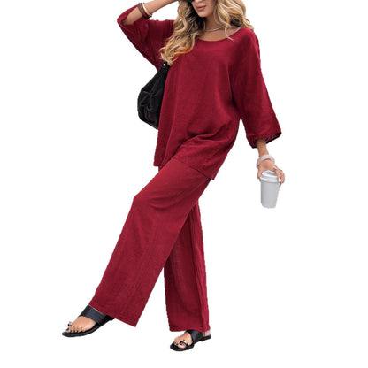 Women's Linen Casual Lace Up Loose Trousers Suits