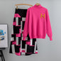 Women's Contrast Color Design Knitted Two-piece Set Suits