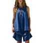 Women's Casual Loose Pockets Sleeveless Tank Denim Suits