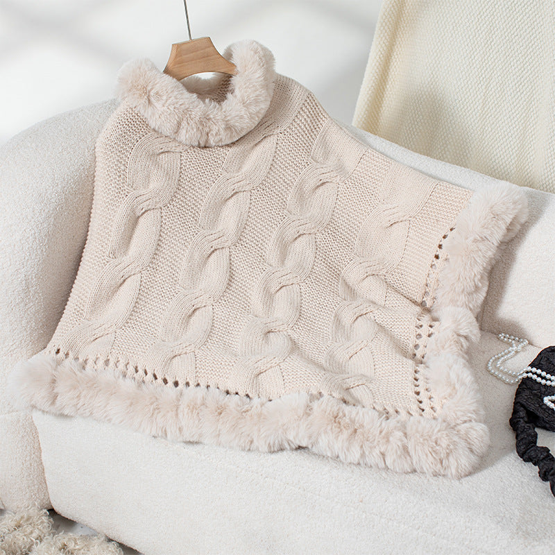 Women's Rex Rabbit Fur Collar Thick Pullover Sweaters