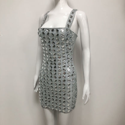Women's Winter Solid Color Rhinestone Sexy Spaghetti Dresses