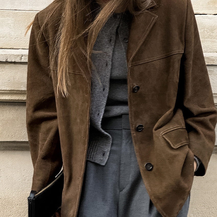 Retro Suede Lapel Personalized Niche Loose Coats
