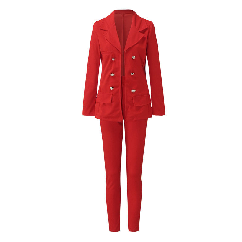 Women's Color Small High Waist Trousers Casual Suits