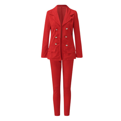 Women's Color Small High Waist Trousers Casual Suits