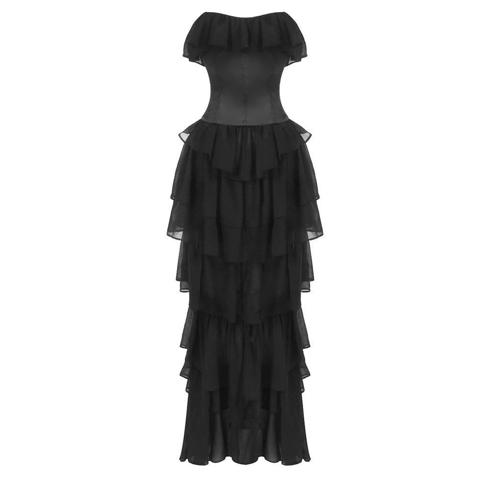 Women's Chest Cover Chiffon Dress Two-piece Retro Dresses