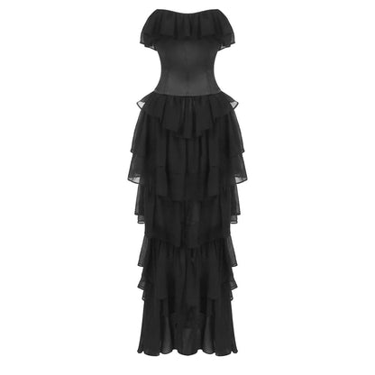 Women's Chest Cover Chiffon Dress Two-piece Retro Dresses