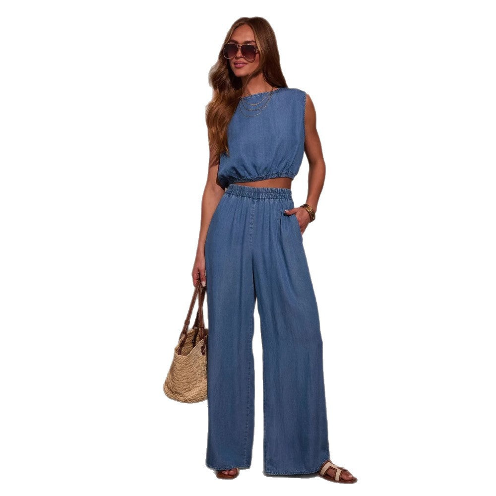 Women's Cool Denim Tube Braid Rope Wide Tops