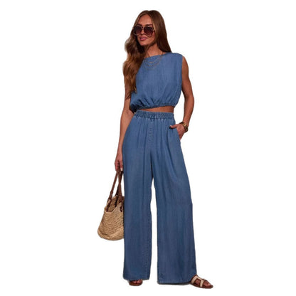Women's Cool Denim Tube Braid Rope Wide Tops