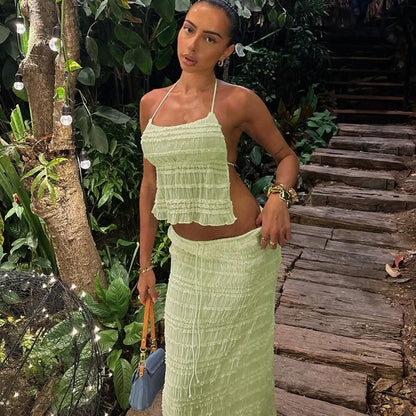 French Fashion Sexy Halter Backless Wrap Chest Double Suits