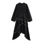 Women's Spring Black Long Sleeve Irregular Pearl Dresses