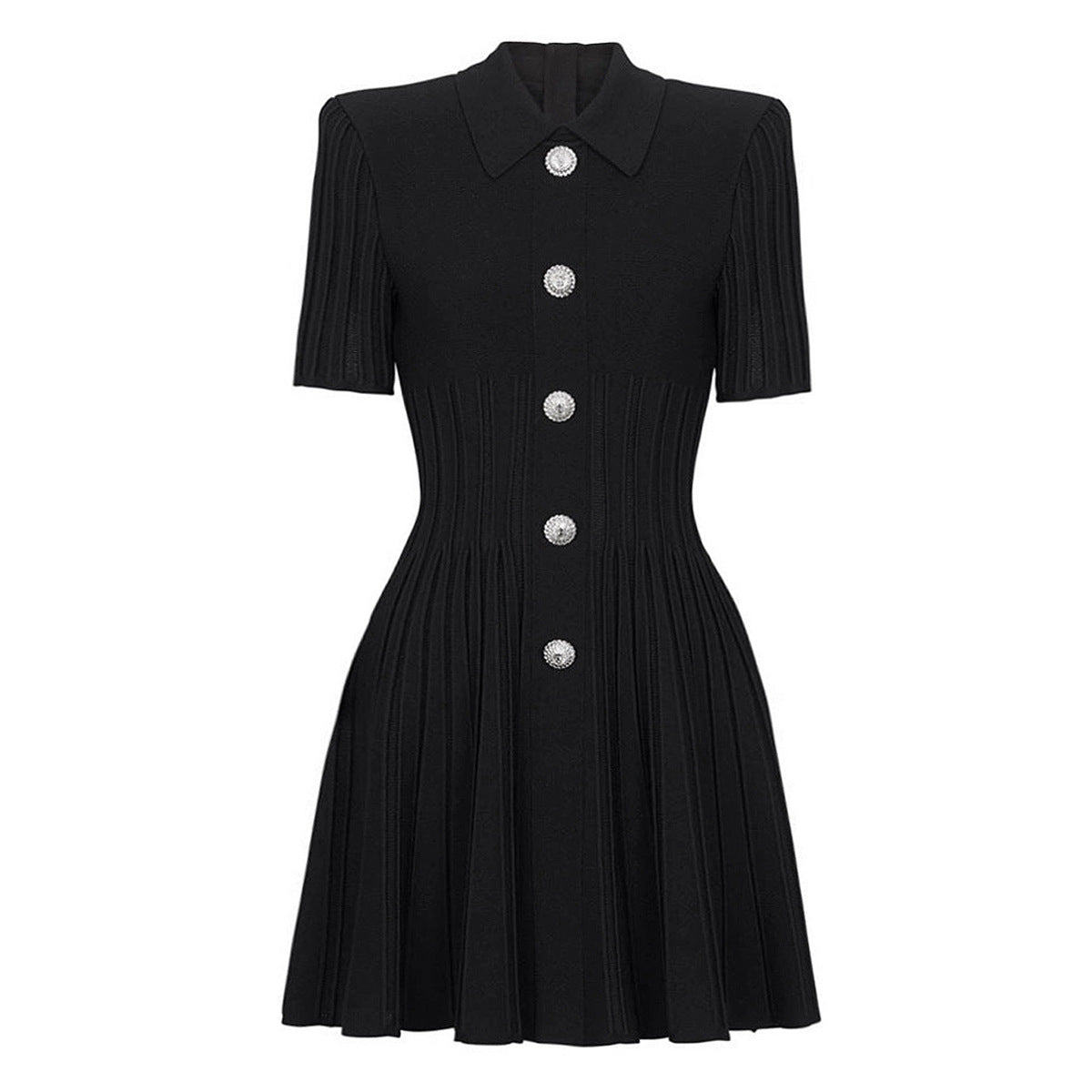 Women's High Quality Knitted Lapel Slim Fit Slimming A- Line Dresses