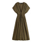Women's Pullover Pleated Draping Shoulder Sleeve Midi Dresses