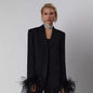 Lapel Slimming Niche Black Casual Rhinestone Furry Trousers Suits
