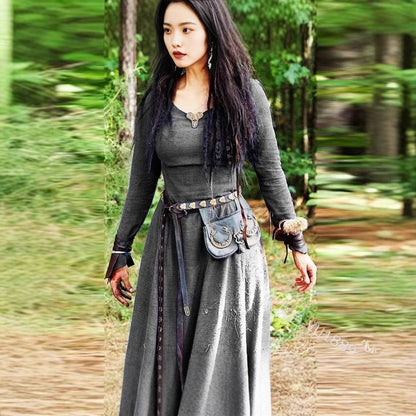 Women's Neck Long Sleeve Slim Dress Renaissance Dresses